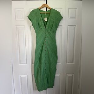 Free People Green Midi Button-up Dress - Medium
